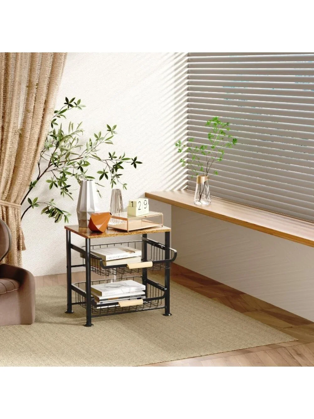 New 3-Layer Stackable Metal Fruit Storage Basket Wood Top Pull-Out Rack